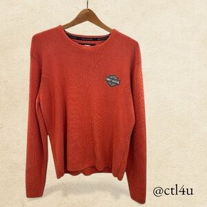 Harley-Davidson Orange Knit Sweater Women’s L Y2K Era Bikercore Grunge